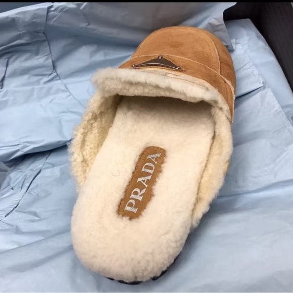 Prada Tan Shearling Lined Slippers - Picture 4 of 4